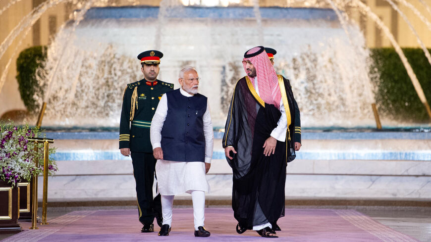 FILE PHOTO: India's Prime Minister Narendra Modi meets Saudi Crown Prince Mohammed Bin Salman, in Jeddah, Saudi Arabia, April 22, 2025. Saudi Press Agency/Handout via REUTERS/File Photo