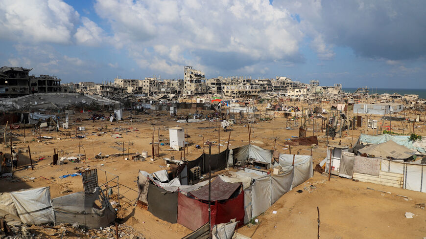A tent camp abandoned by displaced Palestinians, who dismantled their tents to flee Gaza City, amid an Israeli military operation, after Israeli forces ordered residents of Gaza City to evacuate to the south, in Gaza City, September 19, 2025. REUTERS/Ebrahim Hajjaj