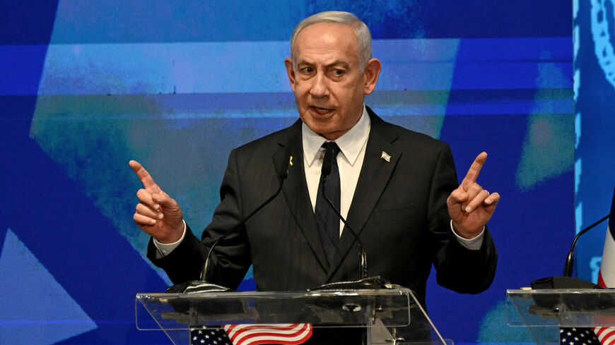 FILE PHOTO: Israeli Prime Minister Benjamin Netanyahu speaks at the opening event of the largest-ever bipartisan delegation of American legislators to Israel at the Foreign Ministry in Jerusalem on Monday, September 15, 2025. Debbie Hill/Pool via REUTERS/File Photo