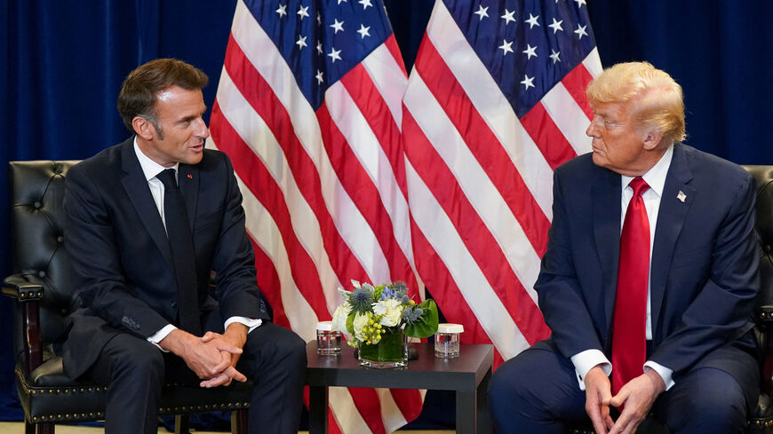 U.S. President Donald Trump meets with French President Emmanuel Macron during the 80th United Nations General Assembly, in New York City, New York, U.S., September 23, 2025. REUTERS/Al Drago