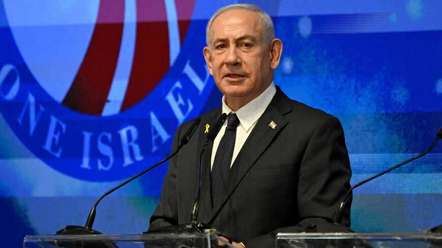 FILE PHOTO: Israeli Prime Minister Benjamin Netanyahu speaks at the opening event of the largest-ever bipartisan delegation of American legislators to Israel at the Foreign Ministry in Jerusalem on Monday, September 15, 2025. Debbie Hill/Pool via REUTERS/File Photo