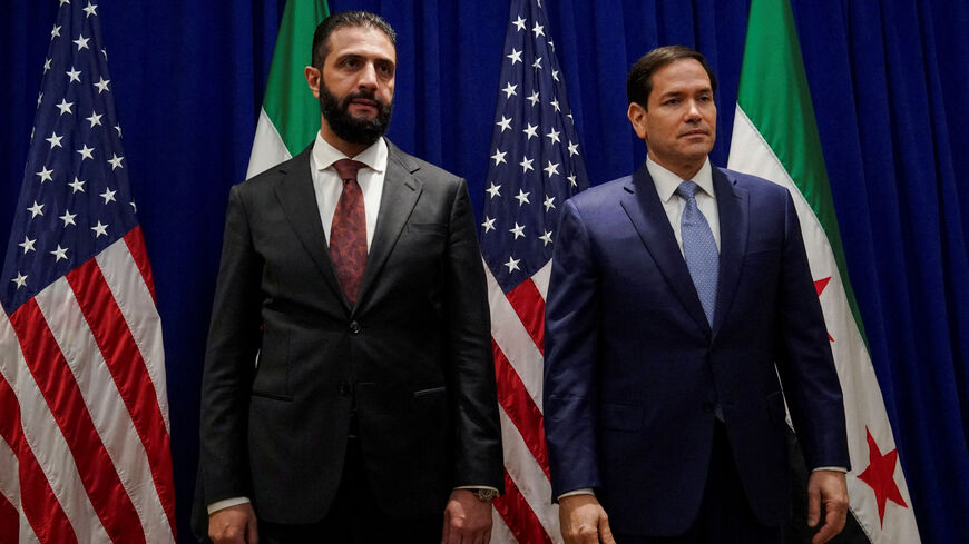 FILE PHOTO: Syrian President Ahmed al-Sharaa meets U.S. Secretary of State Marco Rubio at the Lotte New York Palace Hotel, on the sidelines of the 80th United Nations General Assembly in New York City, U.S., September 22, 2025. REUTERS/Bing Guan/Pool/File Photo
