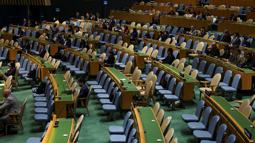Seats are empty after delegations walked out during Israeli Prime Minister Benjamin Netanyahu's address at the 80th United Nations General Assembly (UNGA) at U.N. headquarters in New York City, U.S., September 26, 2025. REUTERS/Shannon Stapleton