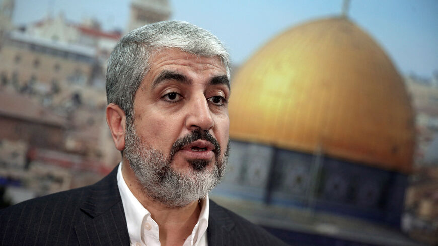 FILE PHOTO: Hamas leader Khaled Meshaal speaks during an interview with Reuters in Doha October 16, 2014.   REUTERS/Fadi Al-Assaad/File Photo