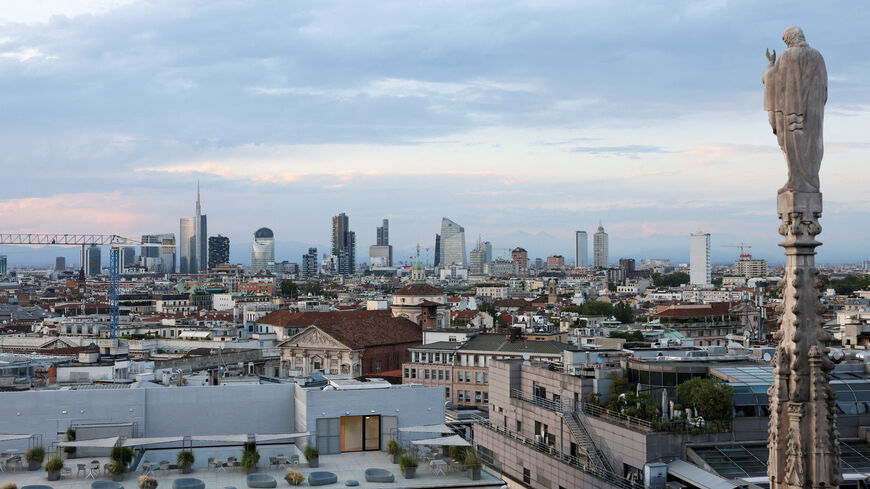 A view shows Milan's skyline during sunset in Milan, Italy, July 6, 2023. REUTERS/Claudia Greco