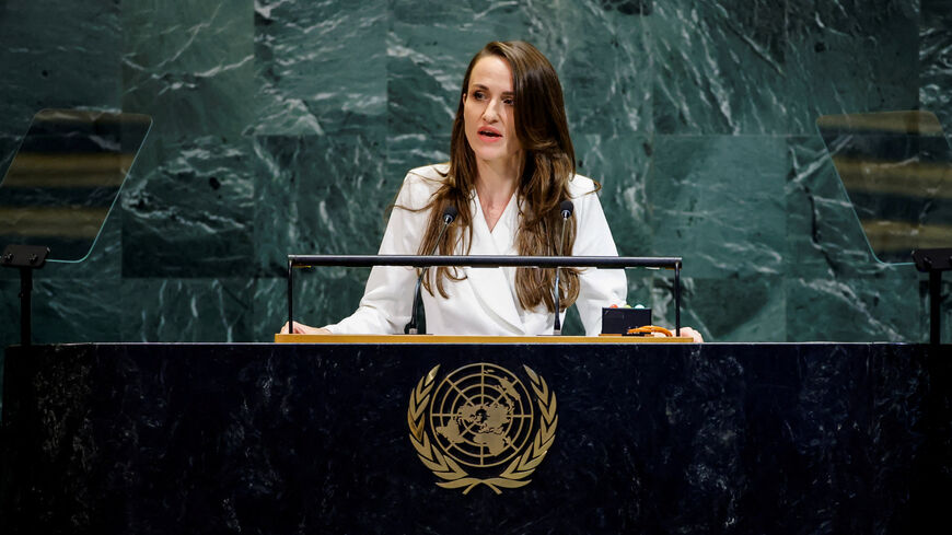 FILE PHOTO: Romania's Foreign Minister Oana-Silvia Toiu addresses the 80th United Nations General Assembly at U.N. headquarters in New York City, U.S., September 27, 2025. REUTERS/Eduardo Munoz/File Photo