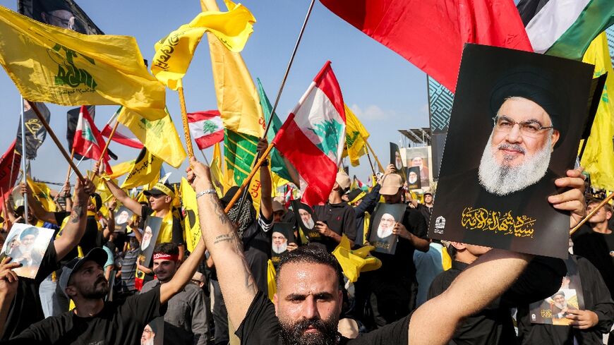 Hezbollah supporters gathered in their tens of thousands to commemorate the death of Hassan Nasrallah