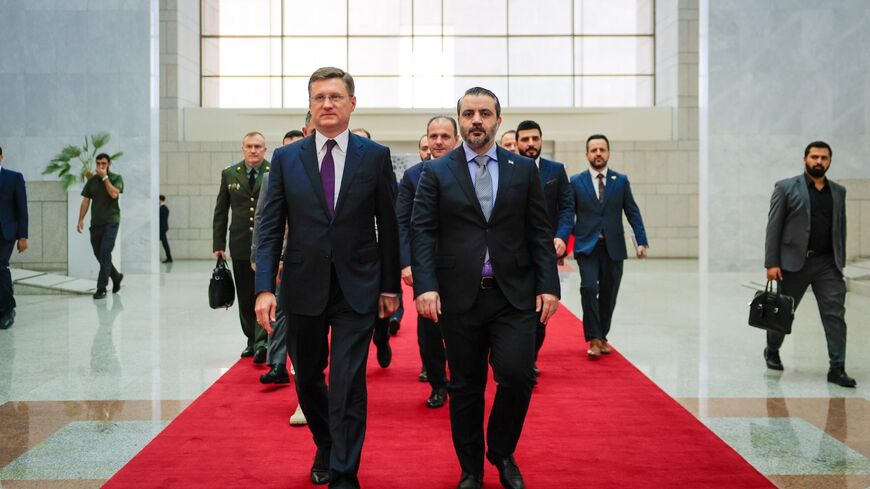 His Excellency the President of the Republic, Ahmed al-Sharaa, meets at the People's Palace in the capital, Damascus, with the Russian Deputy Prime Minister, Alexander Novak.