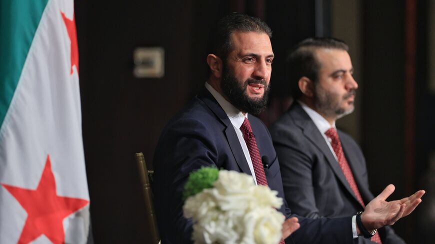 Syrian President Ahmed al-Sharaa meets in New York City with a delegation from the Syrian community in the United States, Sept. 22, 2025.