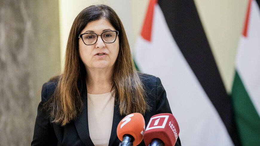 Palestinian Authority's Foreign Affairs Minister Varsen Aghabekian attends a press conference with the Latvian Foreign Minister (unseen) on Aug. 28, 2025 in Riga, Latvia. 