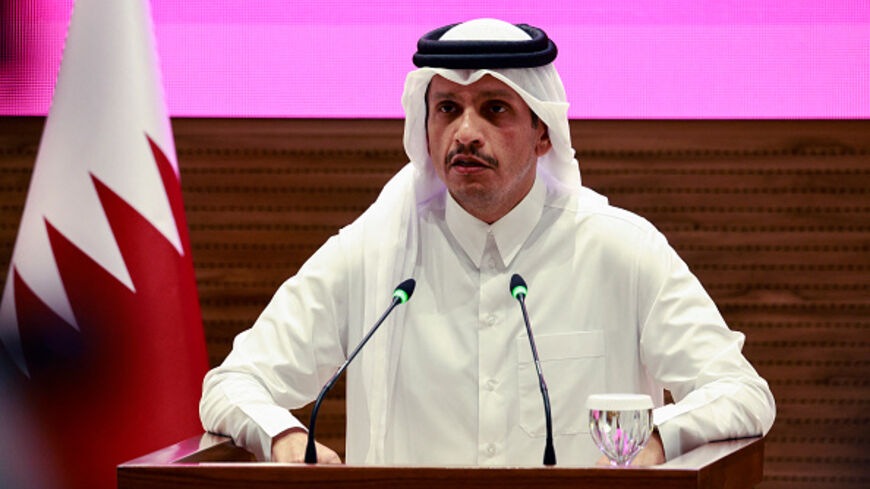 Qatar's Prime Minister and Foreign Minister Mohammed bin Abdulrahman al-Thani addresses a press conference following Israeli strikes in Doha on September 9, 2025. (KARIM JAAFAR/AFP via Getty Images)
