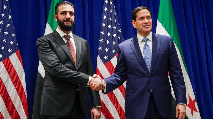 US Secretary of State Marco Rubio (R) meets with Syrian President Ahmed al-Sharaa at the Lotte New York Palace Hotel on the sidelines of the United Nations General Assembly meeting in New York City on Sept. 22, 2025. 
