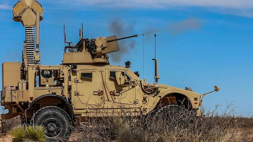 A US Army Mobile Low, Slow, Unmanned Aircraft Integrated Defeat System (MLIDS) vehicle equipped with counter-drone sensors and weapons. Similar systems were fielded during the Red Sands 2025 exercise in Saudi Arabia. 