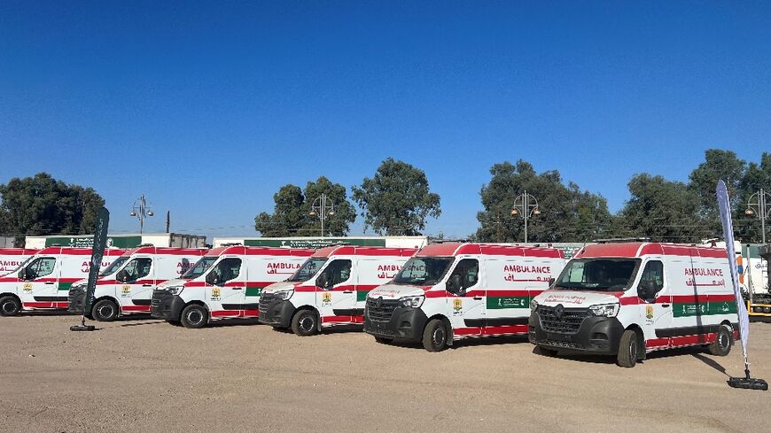 A fleet of Saudi-donated ambulances is delivered to Damascus earlier this month as part of the kingdom's drive for influence in post-Assad Syria.