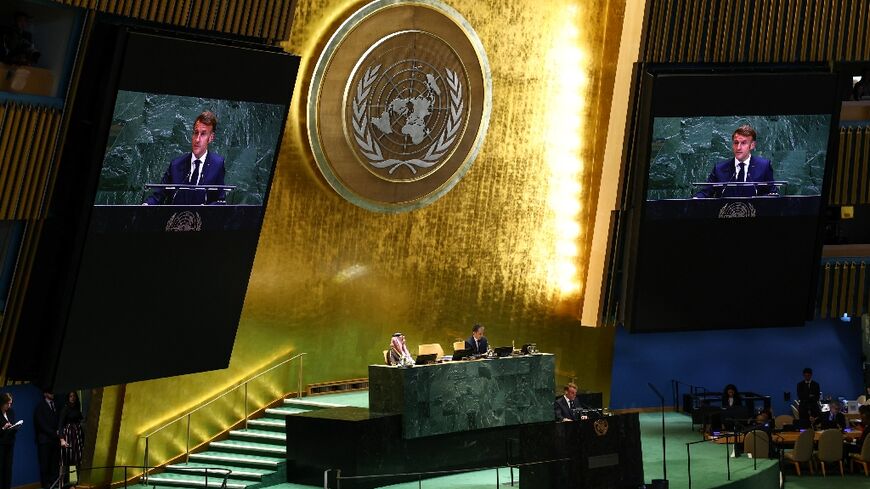 French President Emmanuel Macron recognizes a Palestinian state in a speech to the United Nations 