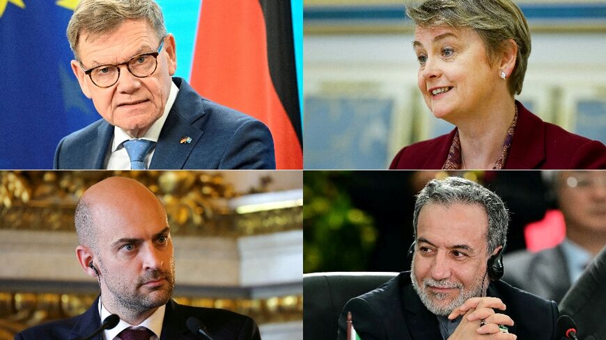 Iran's foreign minister (bottom right) has until the end of Saturday to reach a deal with his British (top right), French (bottom left), and German (top left) counterparts