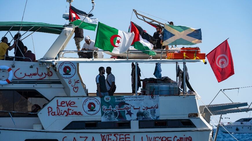 The flotilla of some 45 vessels carrying activists and politicians, including Swedish campaigner Greta Thunberg and Nelson Mandela's grandson Mandla Mandela, departed Spain last month