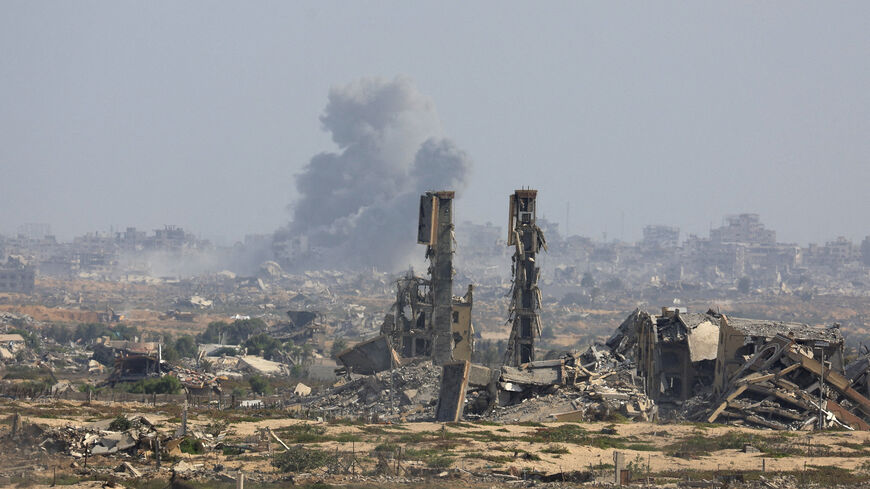 Smoke rises following explosions in Gaza City after Hamas agreed to release hostages and accept some other terms in a U.S. plan to end the war, as seen from central Gaza Strip October 4, 2025. REUTERS/Dawoud Abu Alkas