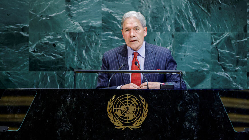FILE PHOTO: New Zealand's Foreign Minister Winston Peters addresses the 80th United Nations General Assembly at U.N. headquarters in New York, U.S., September 26, 2025. REUTERS/Eduardo Munoz/File Photo