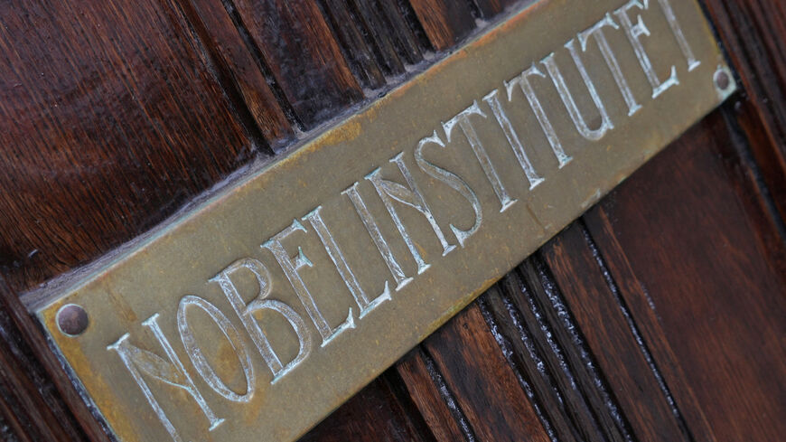 A view the sign outside the Norwegian Nobel Institute, where the laureate of the Nobel Peace Prize is announced on Friday, in Oslo, Norway, October 9, 2025. REUTERS/Tom Little
