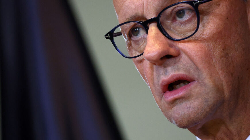 German Chancellor Friedrich Merz gives a statement following a meeting of top carmakers at the Chancellery in Berlin, Germany, October 9, 2025. REUTERS/Lisi Niesner