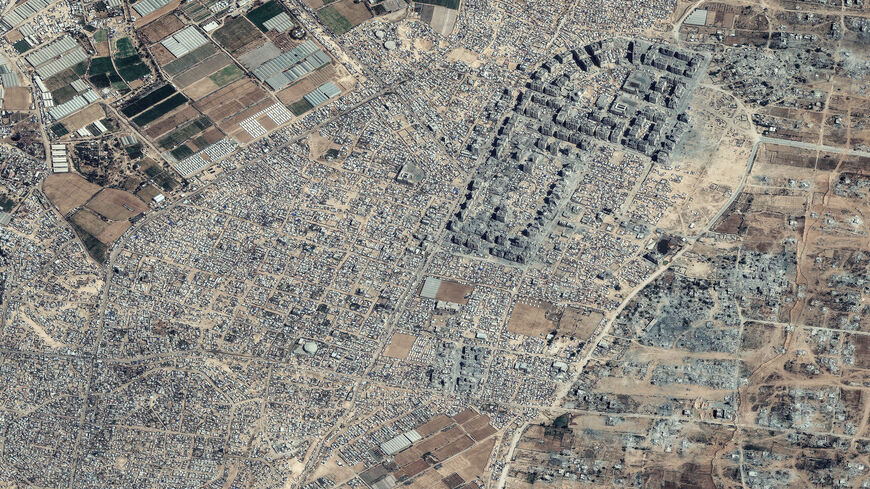A satellite image shows an overview of refugee tents in Khan Younis, October 10, 2025. Satellite image ©2025 Vantor/Handout via REUTERS