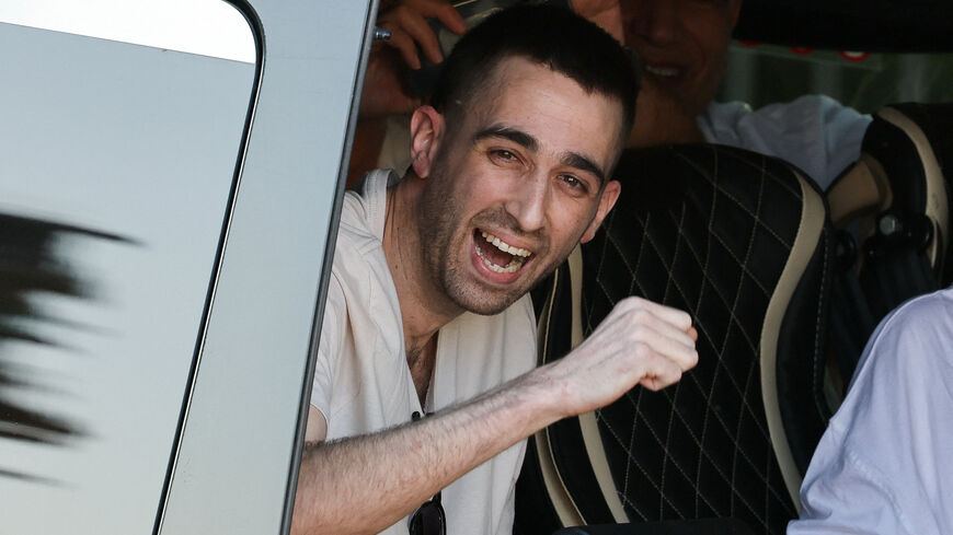 Released hostage Avinatan Or, who was kidnapped during the deadly October 7, 2023 attack by Hamas and taken to Gaza, reacts upon arrival at the site of Rabin Medical Center-Beilinson Hospital, amid a hostages-prisoners swap and a ceasefire deal between Israel and Hamas in Gaza, in Petah Tikva, Israel October 13, 2025. REUTERS/Stoyan Nenov