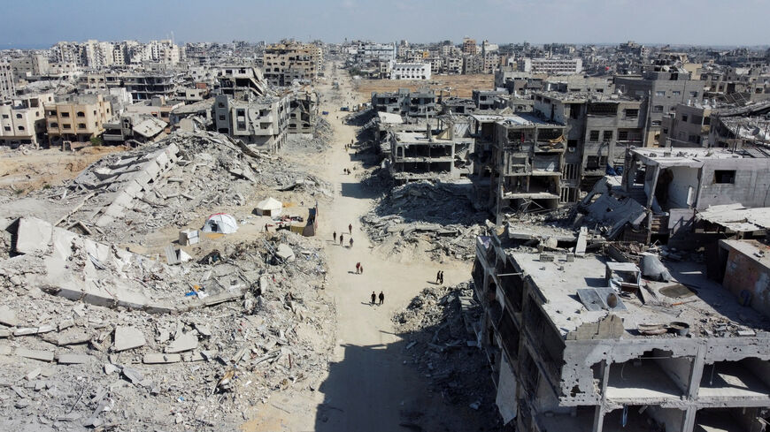 A drone view shows the destruction in a residential neighbourhood, amid a ceasefire between Israel and Hamas in Gaza, in Gaza City, October 19, 2025. REUTERS/Dawoud Abu Alkas