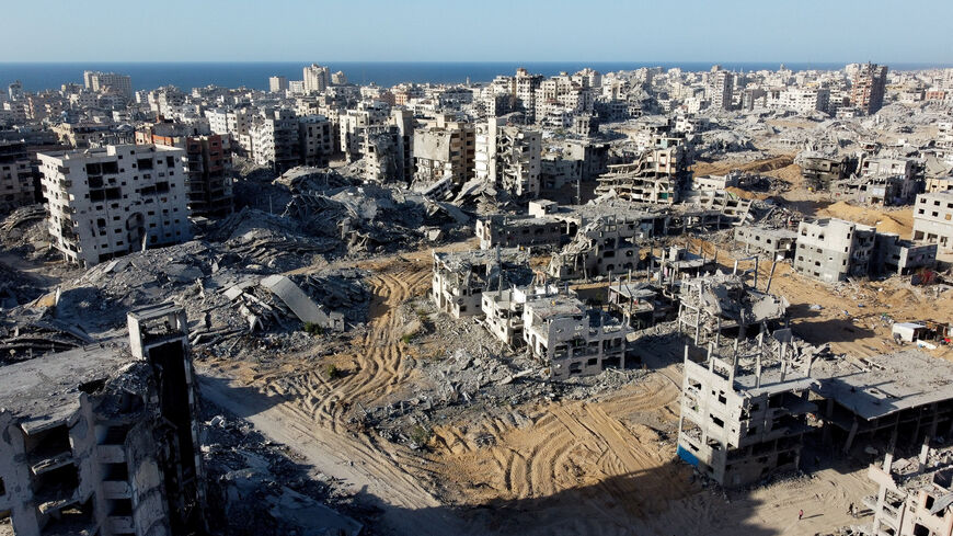 A drone view shows the destruction in a residential neighborhood, after the withdrawal of the Israeli forces from the area, amid a ceasefire between Israel and Hamas in Gaza, in Gaza City, October 21, 2025. REUTERS/Dawoud Abu Alkas