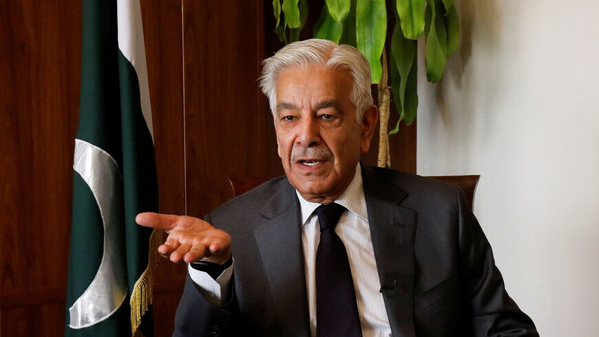 Pakistan's Defence Minister Khawaja Muhammad Asif speaks during an interview with Reuters in Islamabad, Pakistan, October 20, 2025. REUTERS/Salahuddin