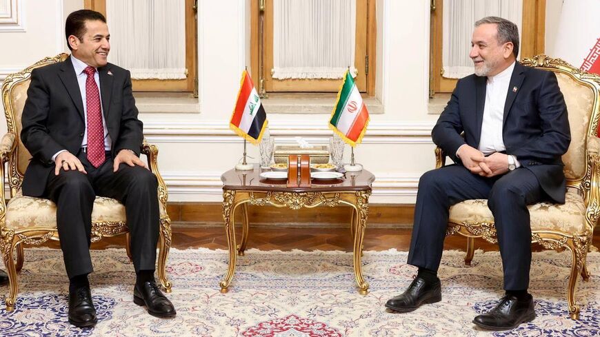 Iraqi national security adviser Qasim al-Araji meets with Iranian Foreign Minister Abbas Araghchi, in Tehran, on Oct. 20, 2025.