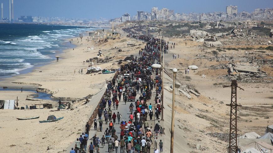 Thousands of displaced Palestinians are once again on the move after Israeli forces declared a ceasefire, giving many hope that they could return to their home districts