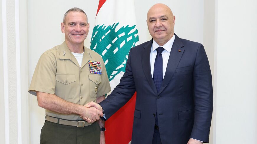 Chairman of the US-led committee to monitor the ceasefire agreement between Lebanon and Israel Lt. Gen. Joseph Clearfield meets Lebanon President Joseph Aoun in Beirut, Oct. 23, 2025.