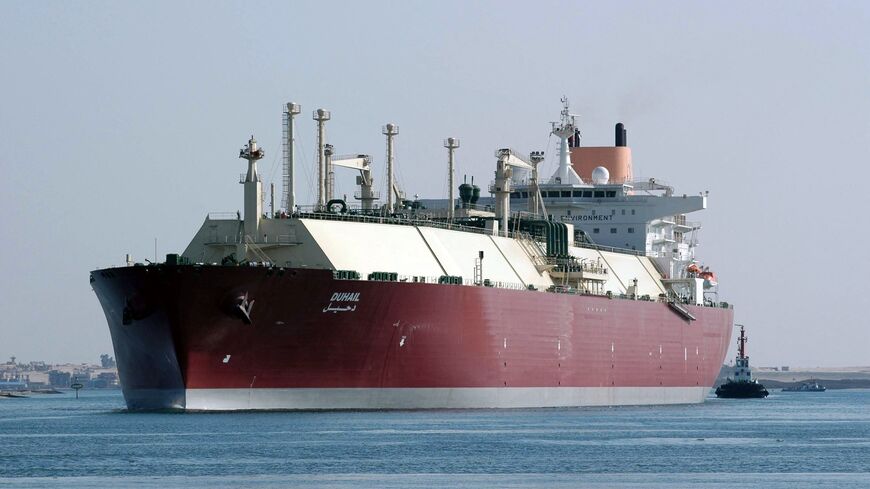 Qatari liquefied natural gas carrier "Duhail" passes through the Suez Canal near the Egyptian port city of Ismailia, on April 1, 2008. 