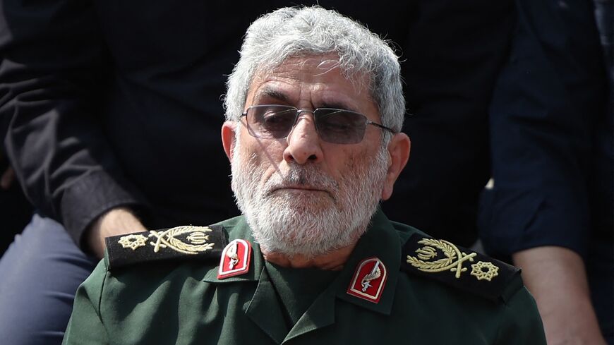 Head of Iran's Islamic Revolutionary Guards Quds force, Esmail Qaani, attends the funeral ceremony for slain Guards commander Abbas Nilforoushan in Tehran on Oct. 15, 2024.