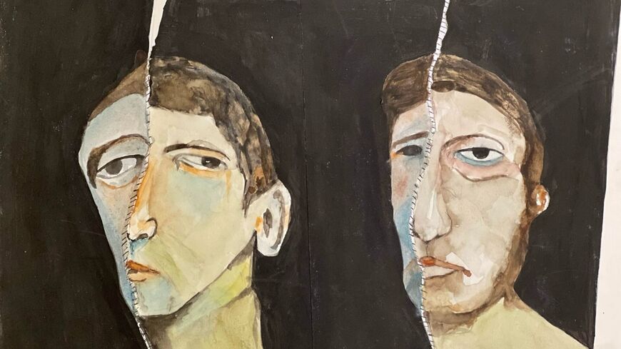 Alaà Al-Shawa’s “Fragile Masks,” a double portrait of restitched faces, highlights the young artist's quest for survival. (Photo: Nazlan Ertan)