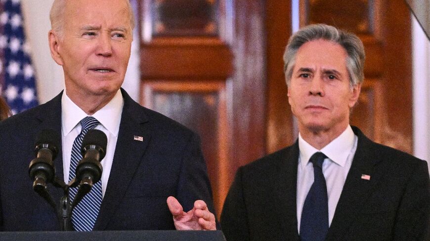 Former US secretary of state Antony Blinken (R) credited Joe Biden's administration for its work on a Gaza deal