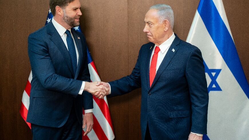 US Vice President JD Vance (L) met Israeli Prime Minister Benjamin Netanyahu in Jerusalem on the seond day of a three day trip to promote the Gaza peace plan