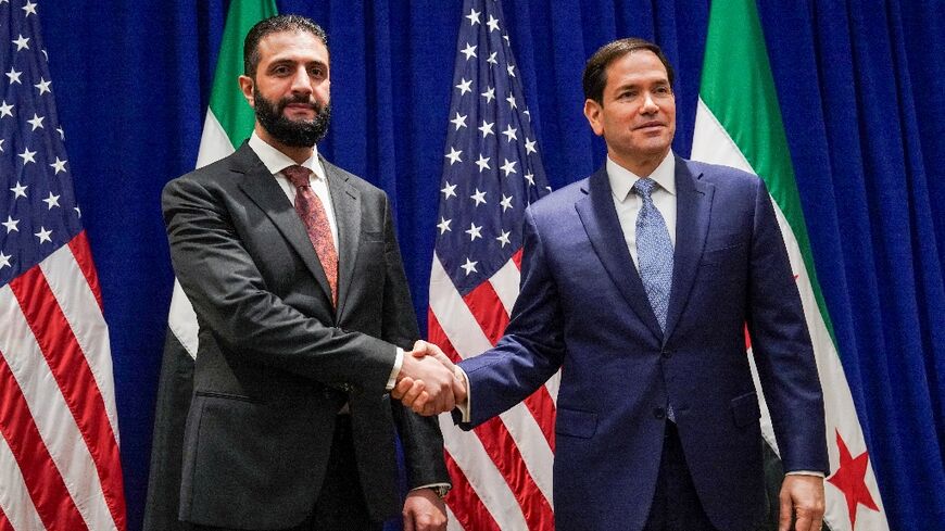 Syrian President Ahmed al-Sharaa meets top US diplomat Marco Rubio (R) 
on the sidelines of the United Nations General Assembly meeting in New York on September 22, 2025