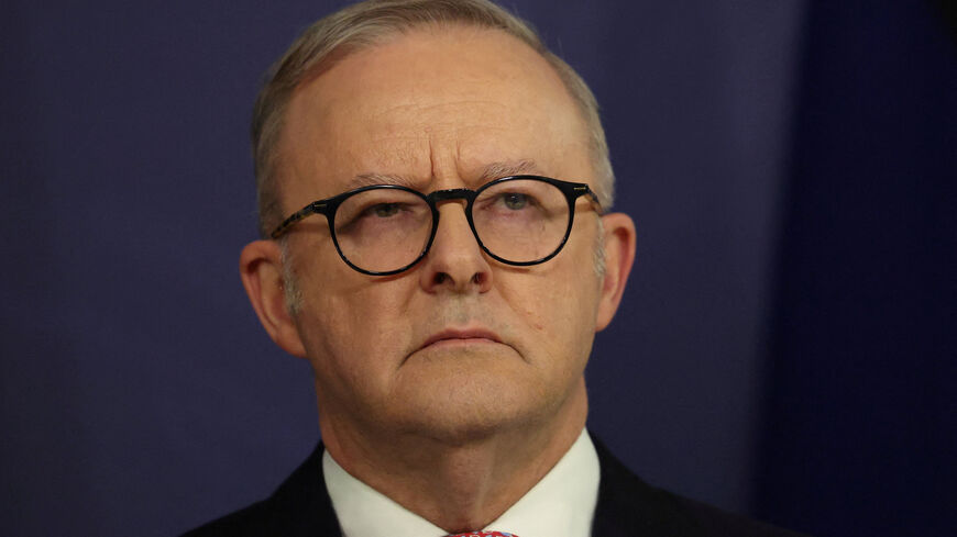 FILE PHOTO: Australian Prime Minister Anthony Albanese reacts during a press conference in Sydney, Australia, in Sydney, Australia,   September 12, 2025. REUTERS/Hollie Adams/File Photo