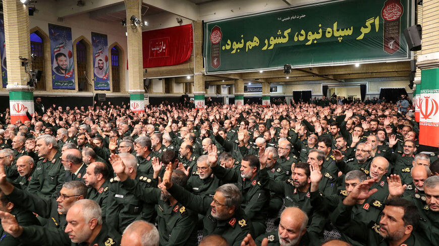 FILE PHOTO: Commanders and members of the Islamic Revolutionary Guard Corps meet with Iran's Supreme Leader Ayatollah Ali Khamenei in Tehran, Iran August 17, 2023. Office of the Iranian Supreme Leader/WANA (West Asia News Agency) via REUTERS  ATTENTION EDITORS - THIS PICTURE WAS PROVIDED BY A THIRD PARTY/File Photo