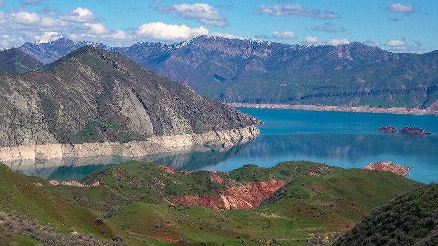 Water in Tajikistan's Nurek reservoir (seen here in March 2024) has dropped sharply since late 2024