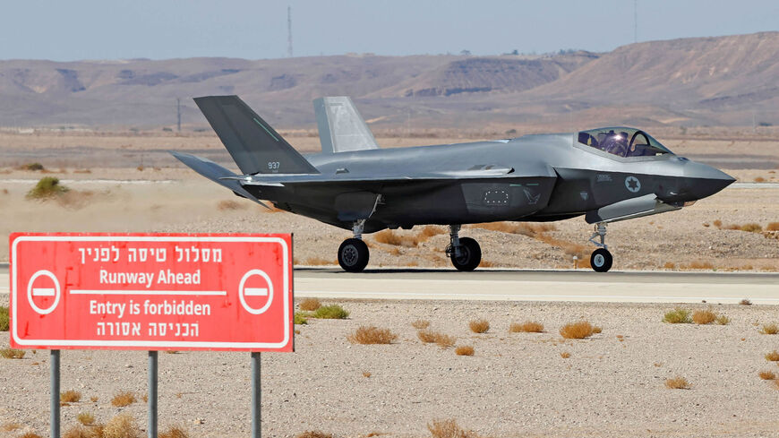 An Israel Air Force F-35 fighter lands during the "Blue Flag" multinational air defence exercise at the Ovda air force base, north of Eilat, Israel, Oct. 24, 2021. 