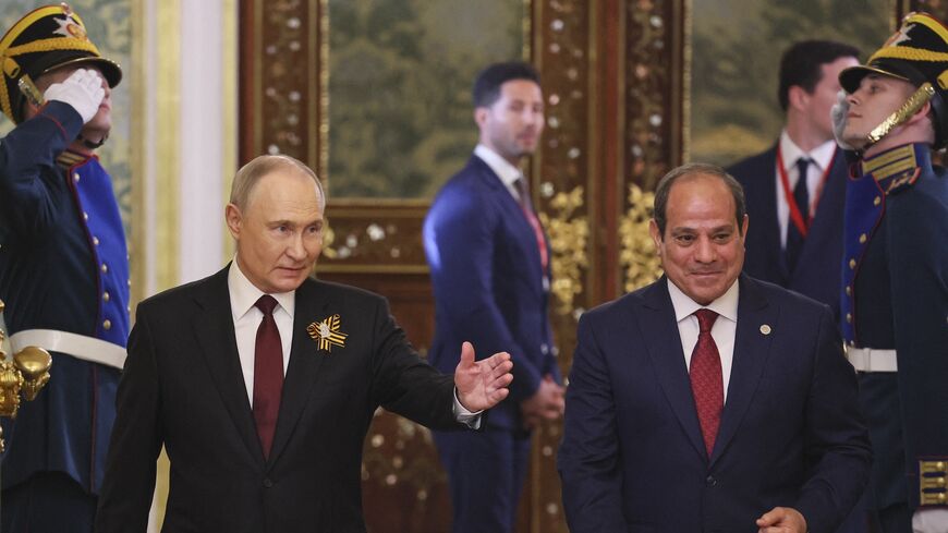 Russian President Vladimir Putin meets with Egyptian President Abdel Fattah El-Sisi at the Kremlin in Moscow, on May 9, 2025. 