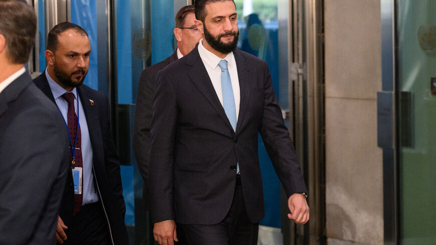 NEW YORK, NEW YORK - SEPTEMBER 23: President of Syria Ahmed al-Shara arrives for the 80th session of the UN’s General Assembly (UNGA) at UN Headquarters on September 23, 2025 in New York City. This year’s theme for the annual global meeting is:“Better together: 80 years and more for peace, development and human rights.” Gaza and Ukraine are just two of the global emergencies that world leaders will look to address. (Photo by Alexi J. Rosenfeld/Getty Images)