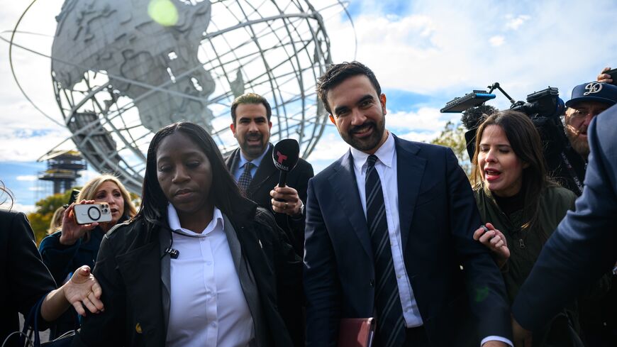 New York City's mayor-elect, Zohran Mamdani, attends a press conference at the Unisphere, in Queens, Nov. 5, 2025.