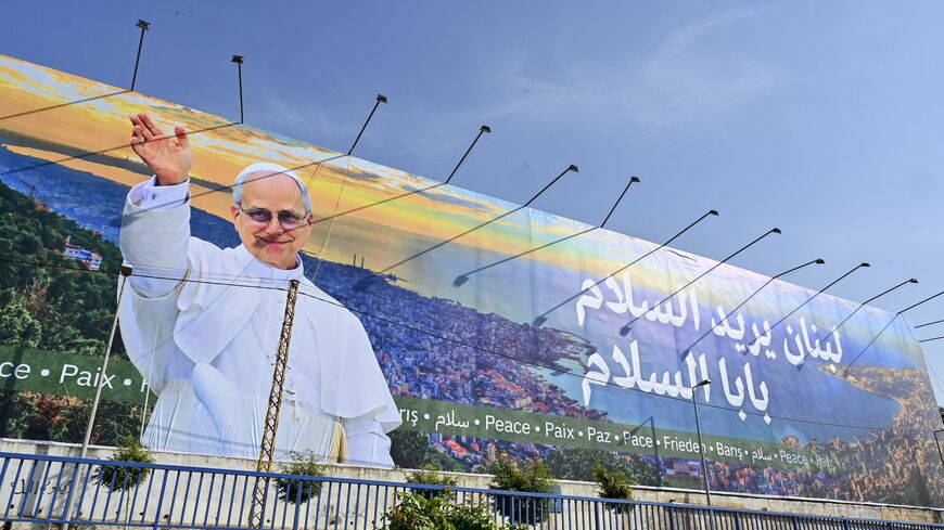  A giant billboard of Pope Leo XIV along the highway leading to Beirut's international airport, Nov. 20, 2025.