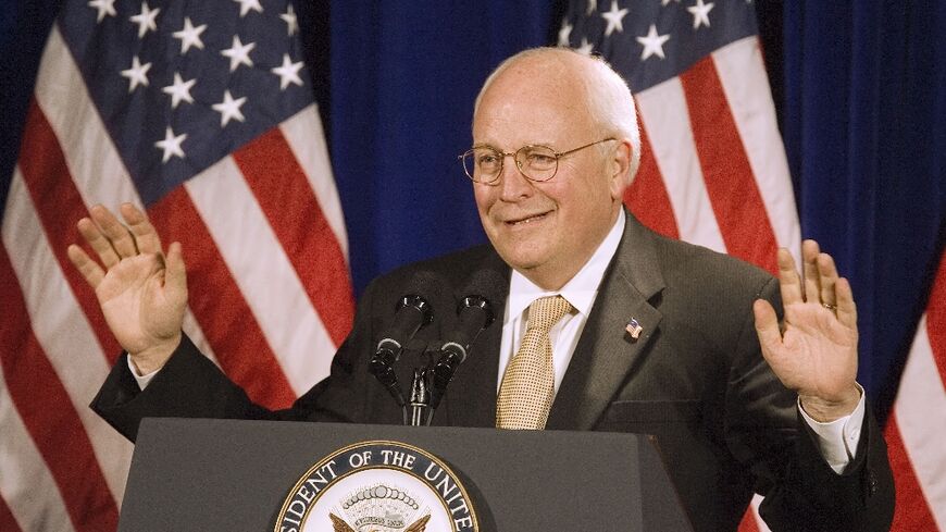 Dick Cheney, pictured delivering a lecture to the Federalist Society in 2006, loomed over US politics for half a century