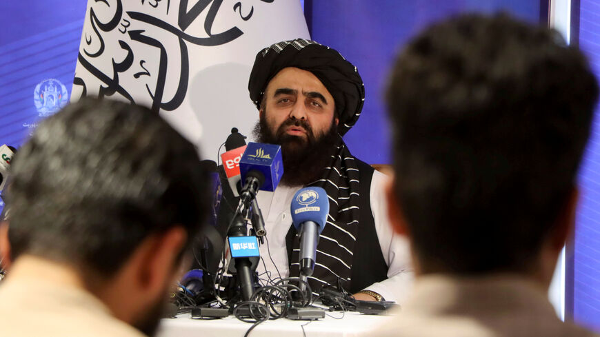 Taliban acting Foreign Minister Amir Khan Muttaqi speaks during a news conference in Kabul Afghanistan September 14, 2021. Picture taken September 14, 2021.REUTERS/Stringer
