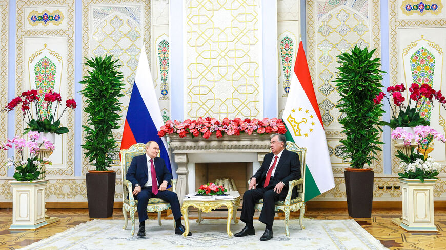 Russian President Vladimir Putin and Tajik President Emomali Rahmon attend a meeting at the Palace of the Nation in Dushanbe, Tajikistan October 9, 2025. Sputnik/Vladimir Smirnov/Pool via REUTERS